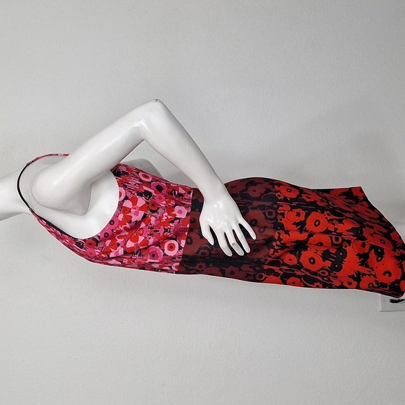 Badgley Mischka Red Pink Multicolor Romantic Printed Halter Sheath Dress Size 14 - Picture 7 of 15